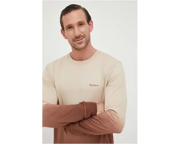 Pepe Jeans longsleeve din bumbac Kenneth culoarea bej, modelator