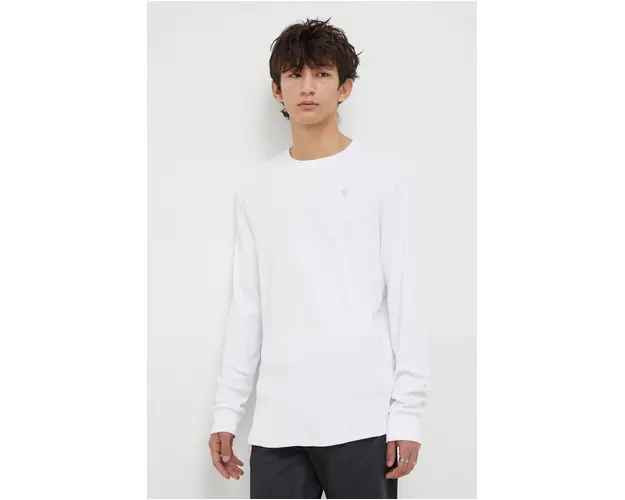 G-Star Raw longsleeve din bumbac culoarea alb, neted