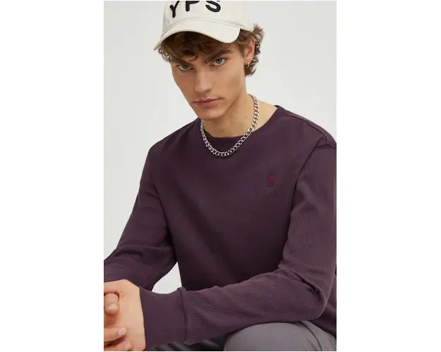 G-Star Raw longsleeve din bumbac culoarea violet, neted