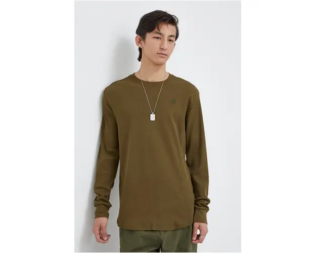G-Star Raw longsleeve din bumbac culoarea verde, neted