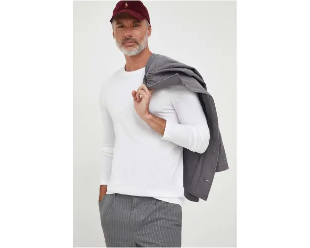 United Colors of Benetton longsleeve din bumbac culoarea alb, neted