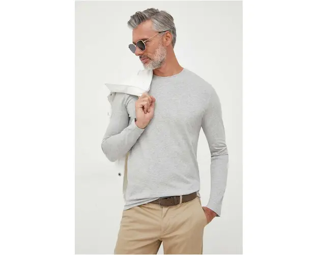 United Colors of Benetton longsleeve din bumbac culoarea gri, neted