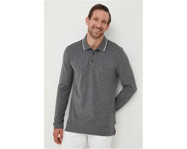 BOSS longsleeve din bumbac culoarea negru, melanj