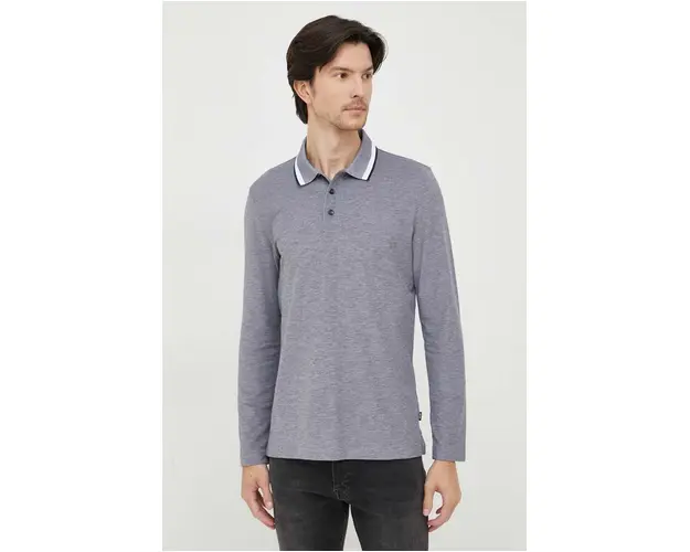 BOSS longsleeve din bumbac culoarea gri, melanj
