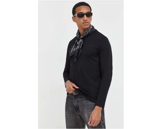 Superdry longsleeve din bumbac culoarea negru, neted