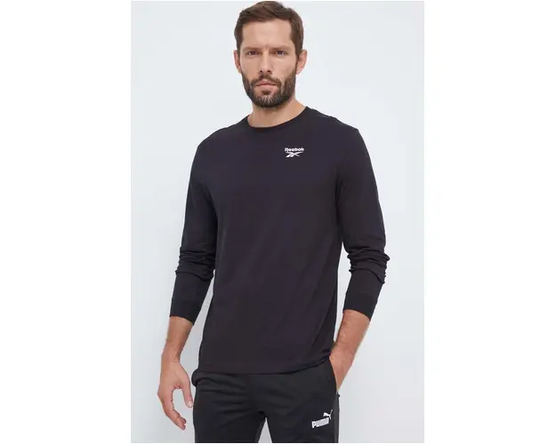 Reebok longsleeve din bumbac culoarea negru, neted