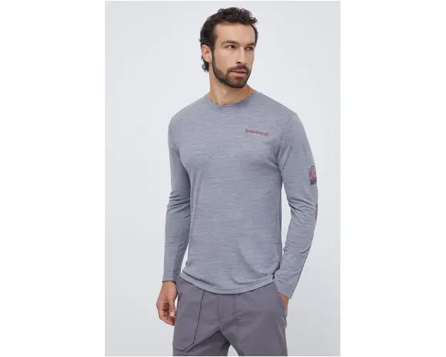 Smartwool longsleeve sport Outdoor Patch Graphic culoarea gri, cu imprimeu