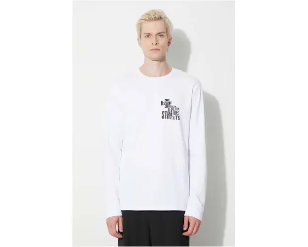 KSUBI longsleeve din bumbac culoarea alb, cu imprimeu