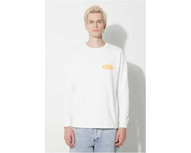 Gramicci longsleeve din bumbac Original Freedom Oval longsleeve Tee culoarea alb, cu imprimeu, G3FU.T072