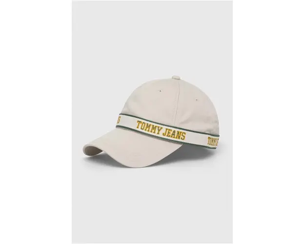 Tommy Jeans sapca de baseball din bumbac culoarea bej, cu imprimeu