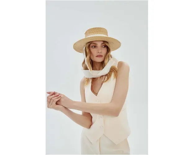 LE SH KA headwear palarie White Canotier culoarea bej