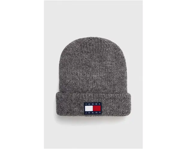 Tommy Jeans caciula din amestec de lana culoarea gri, din tricot gros