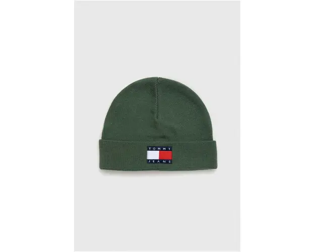 Tommy Jeans caciula culoarea verde, din tesatura neteda