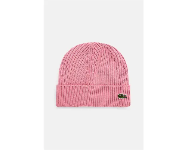 Lacoste caciula de lana culoarea roz, de lana