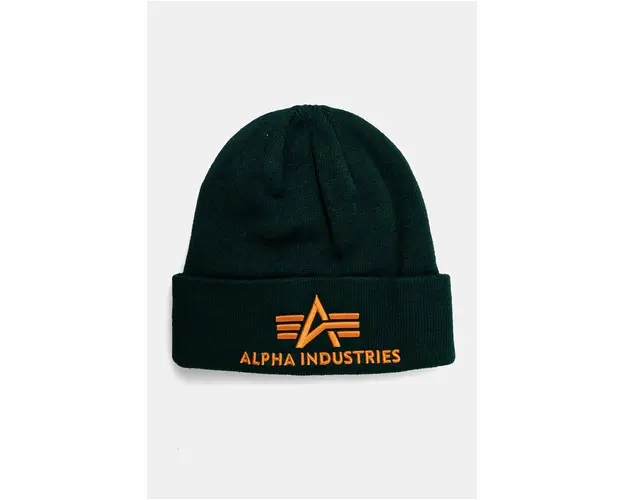 Alpha Industries caciula culoarea verde, din tesatura neteda