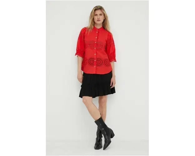 Bruuns Bazaar camasa din bumbac femei, culoarea rosu, cu guler stand-up, regular