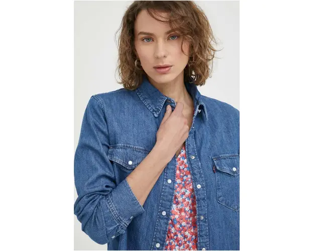 Levi's camasa jeans femei, cu guler clasic, regular