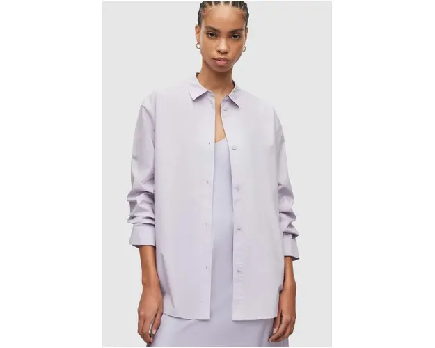 AllSaints camasa din bumbac Sasha femei, culoarea violet, cu guler clasic, relaxed