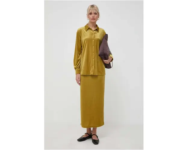 Max Mara Leisure camasa femei, culoarea galben, cu guler clasic, regular