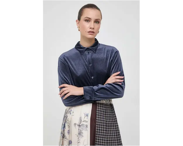 Max Mara Leisure camasa femei, culoarea albastru marin, cu guler clasic, regular