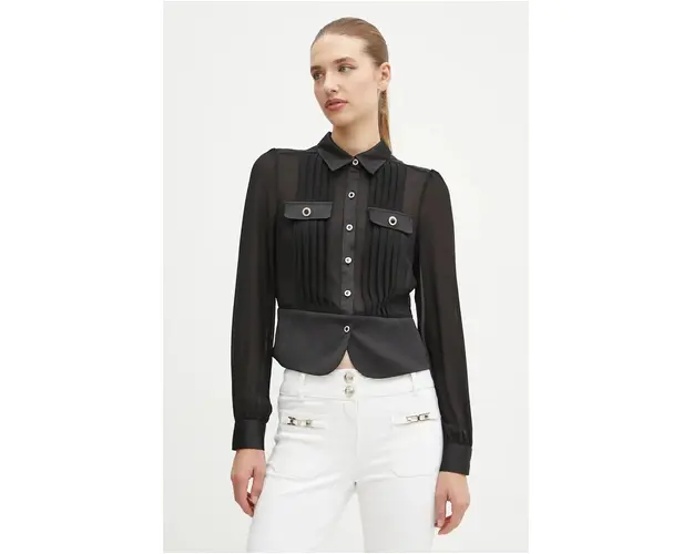 Morgan camasa femei, culoarea negru, cu guler clasic, regular