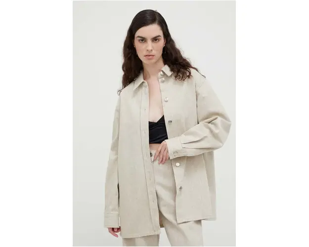 Lovechild camasa femei, culoarea bej, cu guler clasic, relaxed