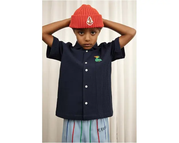 Mini Rodini camasa de bumbac pentru copii culoarea albastru marin