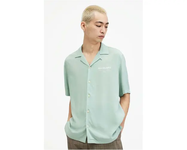 AllSaints camasa barbati, culoarea verde, regular