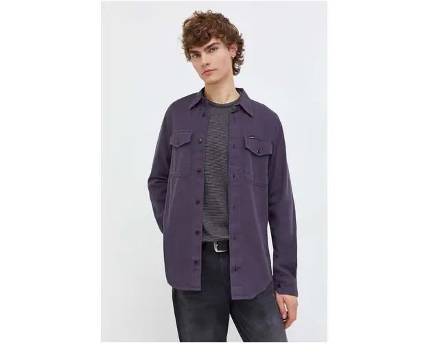 G-Star Raw camasa din bumbac barbati, culoarea violet, cu guler clasic, slim