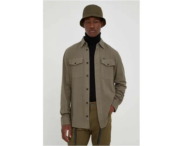 G-Star Raw camasa din bumbac barbati, culoarea verde, cu guler clasic, slim