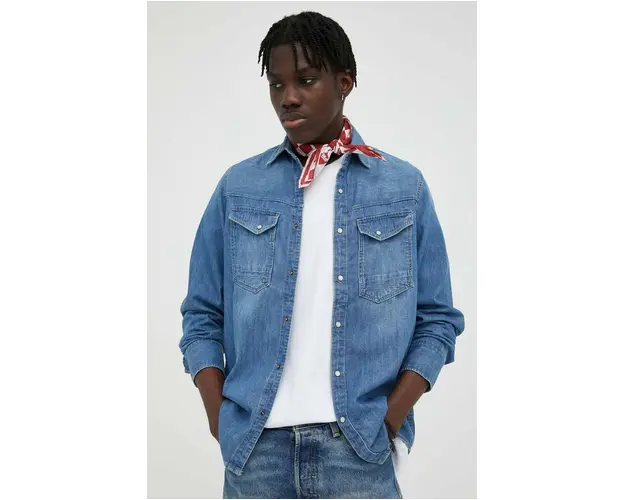 G-Star Raw camasa jeans barbati, cu guler clasic, slim