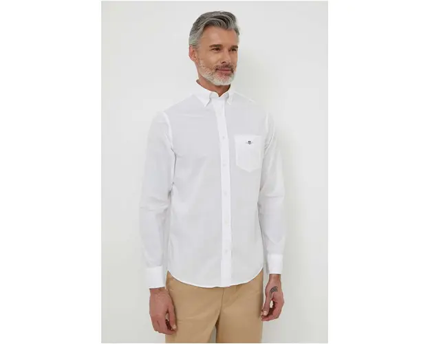 Gant camasa din bumbac barbati, culoarea alb, cu guler button-down, regular