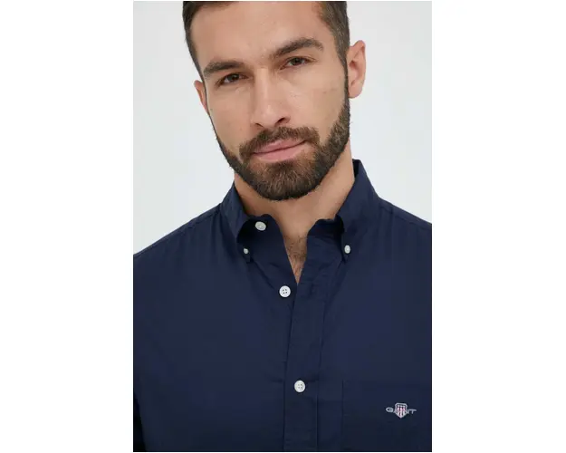 Gant camasa din bumbac barbati, culoarea albastru marin, cu guler button-down, regular