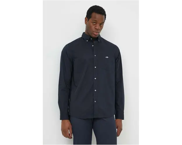 Gant camasa din bumbac barbati, culoarea negru, cu guler button-down, regular
