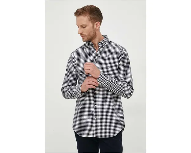 Gant camasa din bumbac barbati, culoarea negru, cu guler button-down, regular
