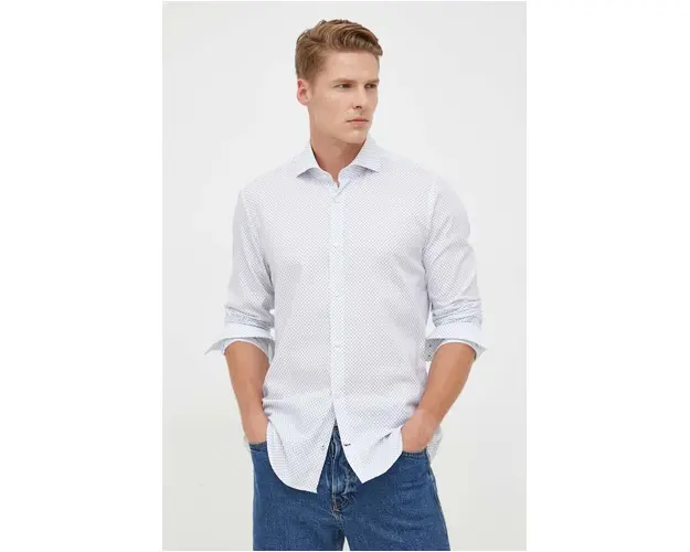 Joop! camasa din bumbac barbati, culoarea alb, cu guler italian, slim