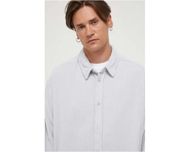 American Vintage camasa din velur culoarea gri, cu guler clasic, relaxed