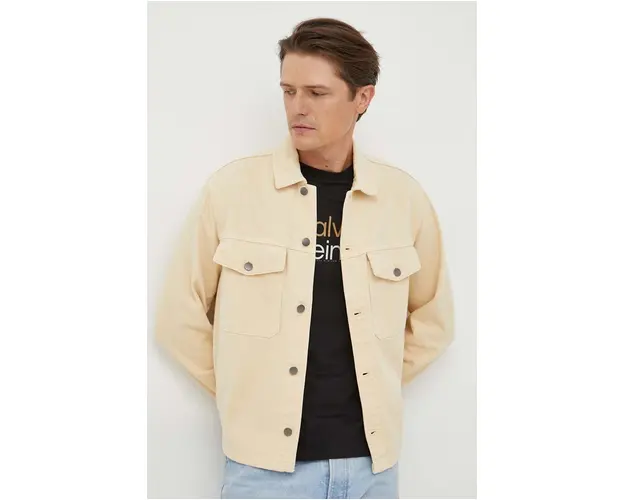 United Colors of Benetton camasa jeans barbati, culoarea bej, cu guler clasic, regular