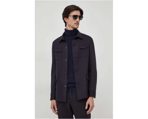 Michael Kors camasa de lana culoarea albastru marin, cu guler clasic, regular