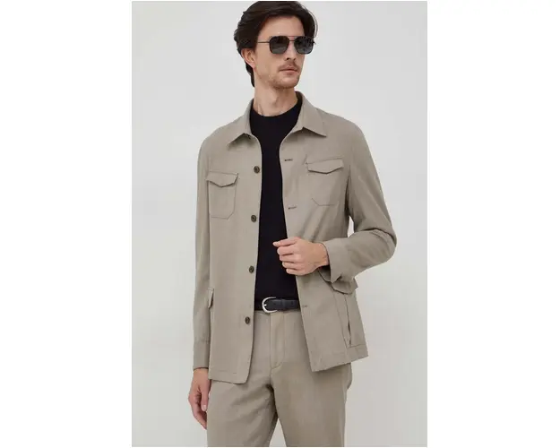 Michael Kors camasa de lana culoarea bej, cu guler clasic, regular