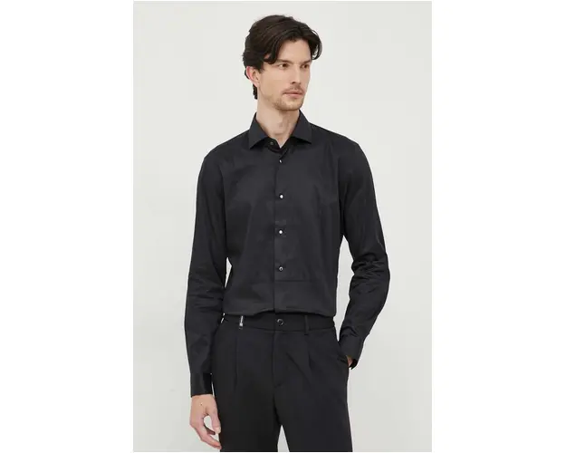 BOSS camasa barbati, culoarea negru, cu guler italian, slim