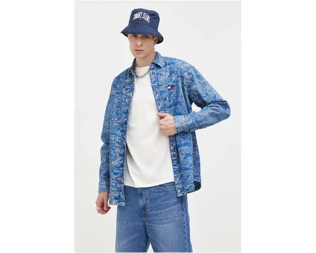 Tommy Jeans camasa jeans barbati, cu guler clasic, relaxed