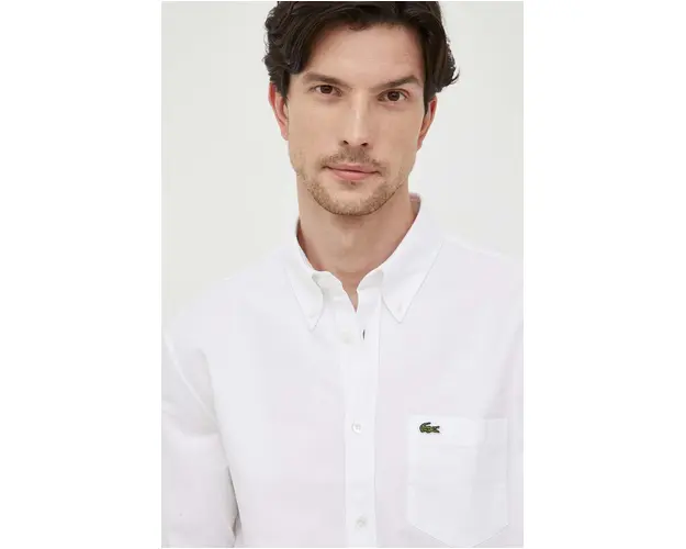 Lacoste camasa din bumbac barbati, culoarea alb, cu guler button-down, regular