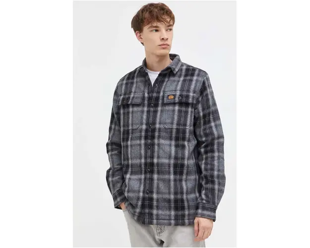 Superdry camasa din lana culoarea negru, cu guler clasic, regular