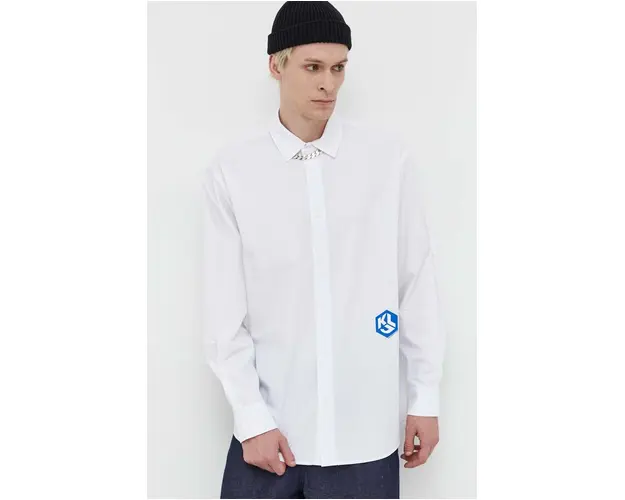 Karl Lagerfeld Jeans camasa din bumbac barbati, culoarea alb, cu guler clasic, regular