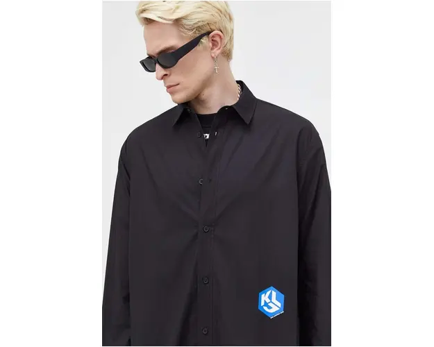 Karl Lagerfeld Jeans camasa din bumbac barbati, culoarea negru, cu guler clasic, regular