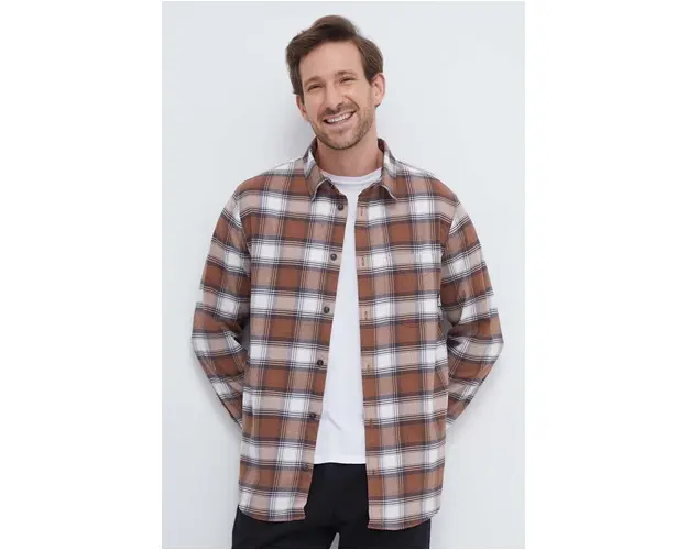 Jack Wolfskin camasa barbati, culoarea maro, cu guler clasic, regular