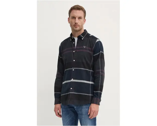 Barbour camasa din bumbac barbati, culoarea bej, cu guler button-down, slim