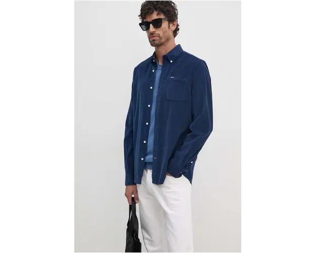 Barbour camasa din bumbac barbati, culoarea albastru marin, cu guler button-down, regular
