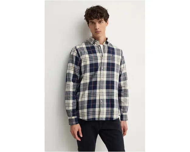 Barbour camasa din bumbac Edgar barbati, culoarea albastru marin, cu guler button-down, slim